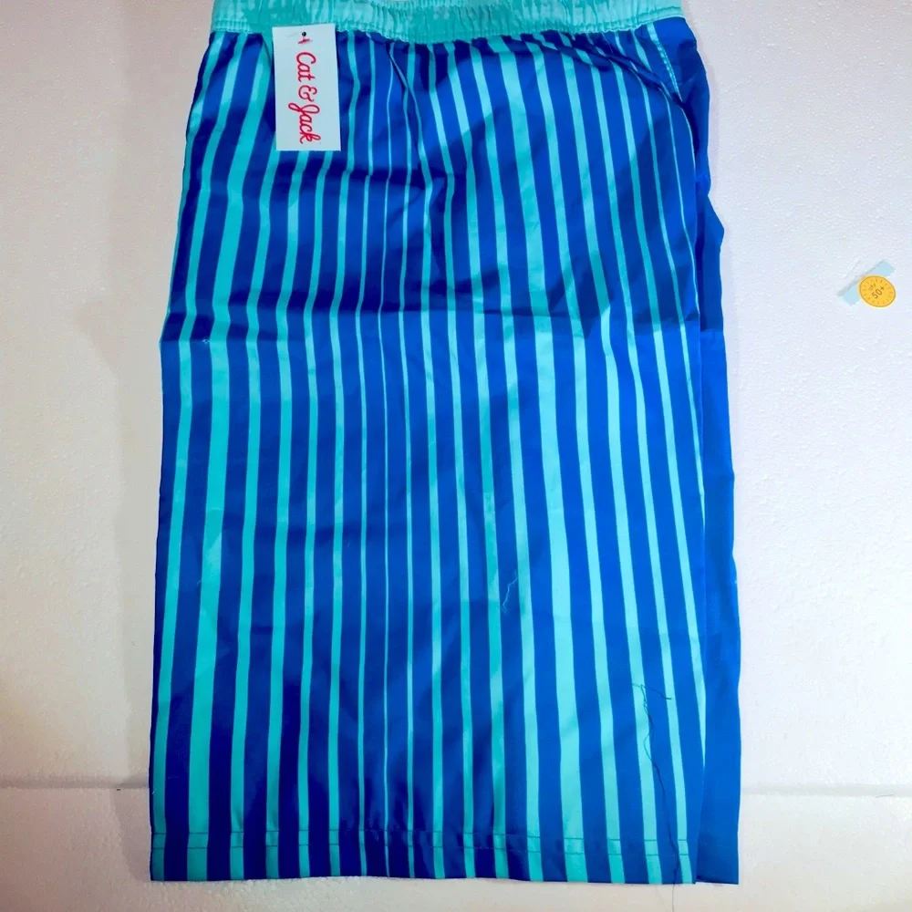 Blue Striped Swim trunks Husky XL by Cat & Jack Retro Beach Vacay Summer Pool